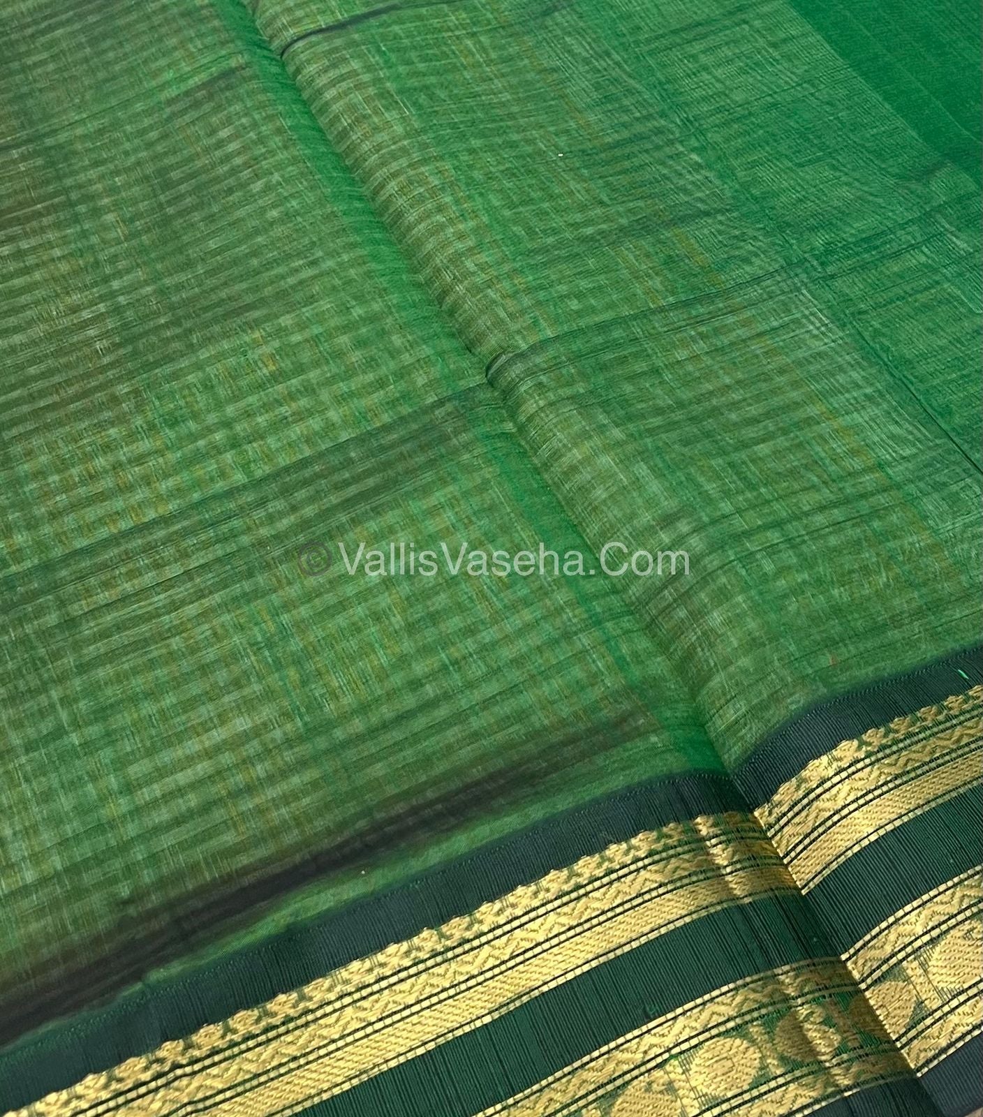 Pure Korvai Silk Cotton - Podi Kattam - Retta Petta Border - Yellow & White with Green - VVKSC003
