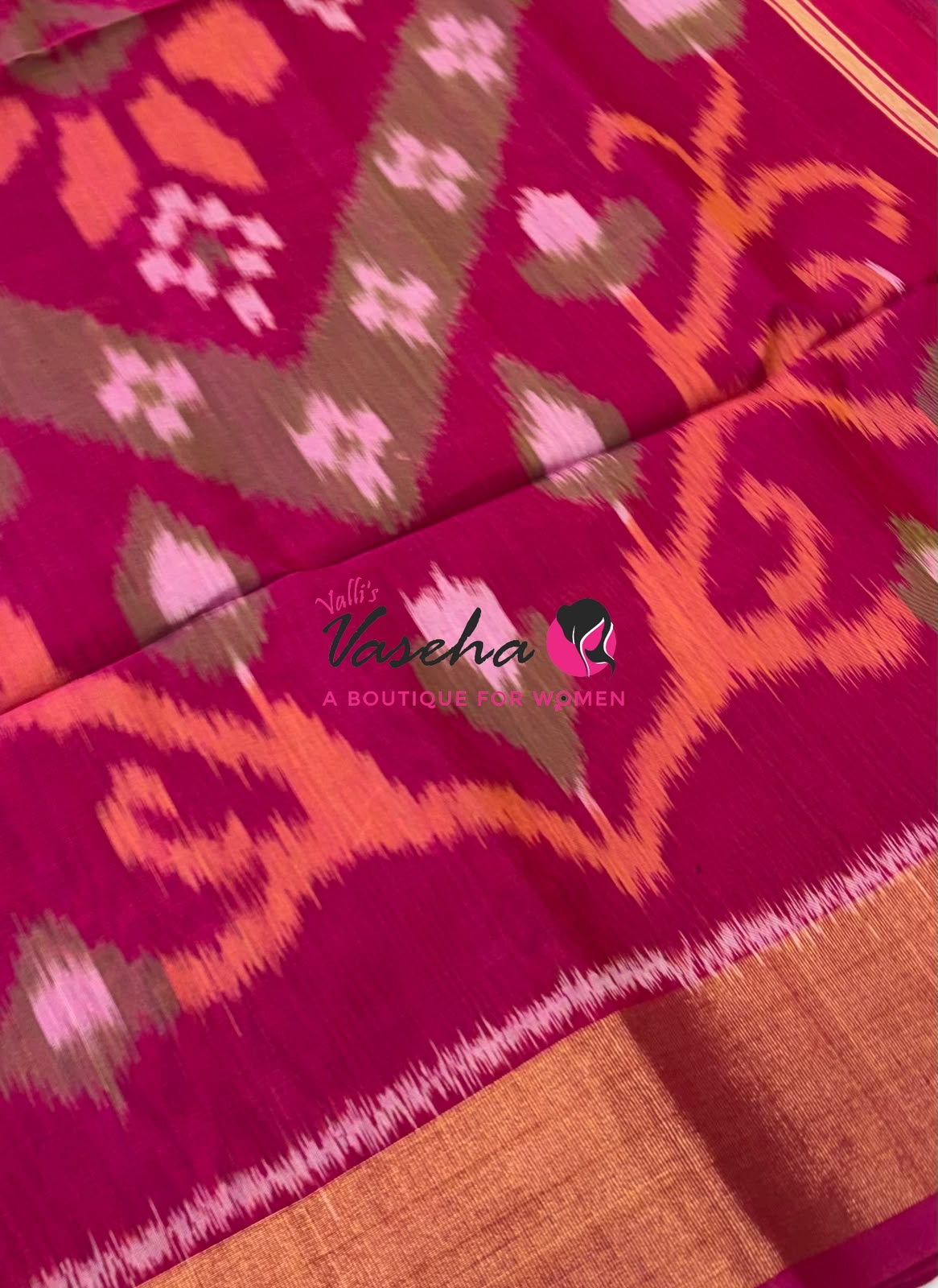 Pochampally Silk Cotton Saree - Green & Pink Shade - VVPPS001