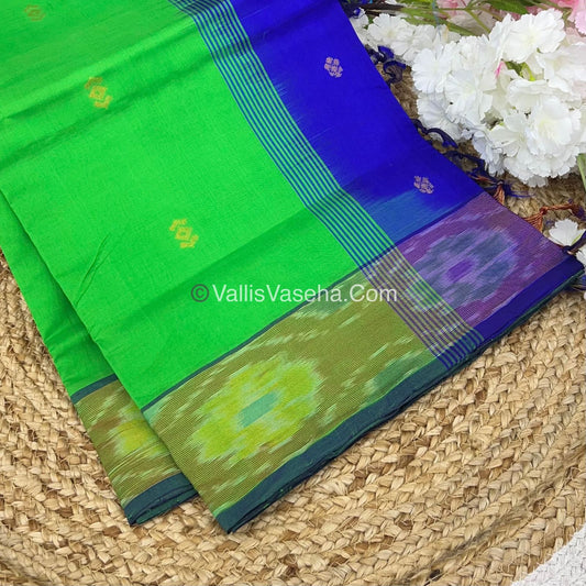 Semi Silk Cotton Saree -  Green & Blue- VVSSC001