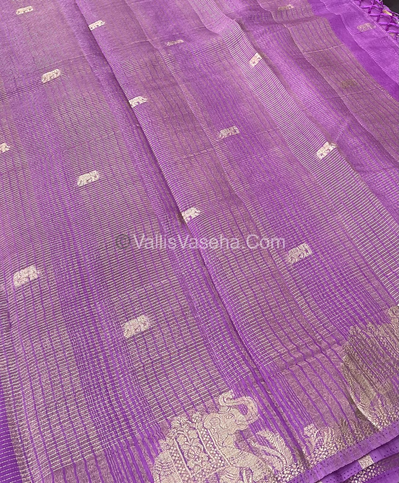 Semi Tussar Silk - Vairavoosi & Elephant Design - Light Lilac shade-VVSTS019