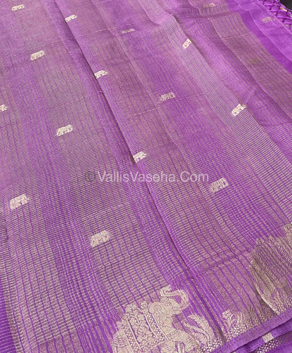 Semi Tussar Silk - Vairavoosi & Elephant Design - Light Lilac shade-VVSTS019