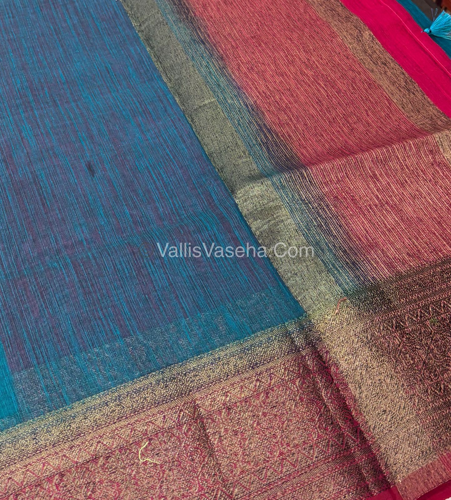 Bamboo Silk Saree - Blue With Pink Shade - VVBSS006