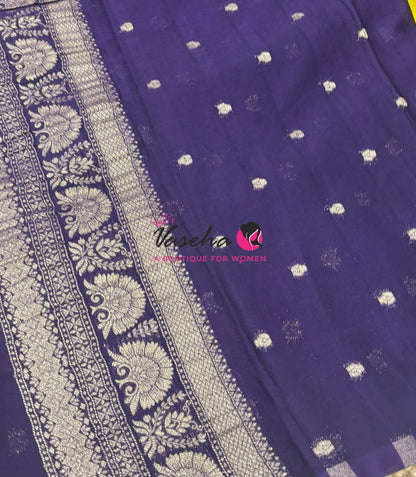 Banarasi Georgette Saree - Lemon Yellow With Violet Combo - VVBGS002