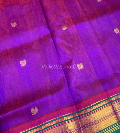 Pure Korvai Silk Cotton Saree - Dual Tone Purple with Purplish Pink - VVKSC004