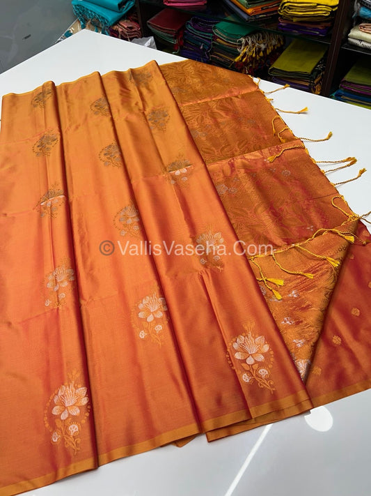 Semi Soft Silk - Border less - Double tone Orangish Gold Shade -VVSSS007