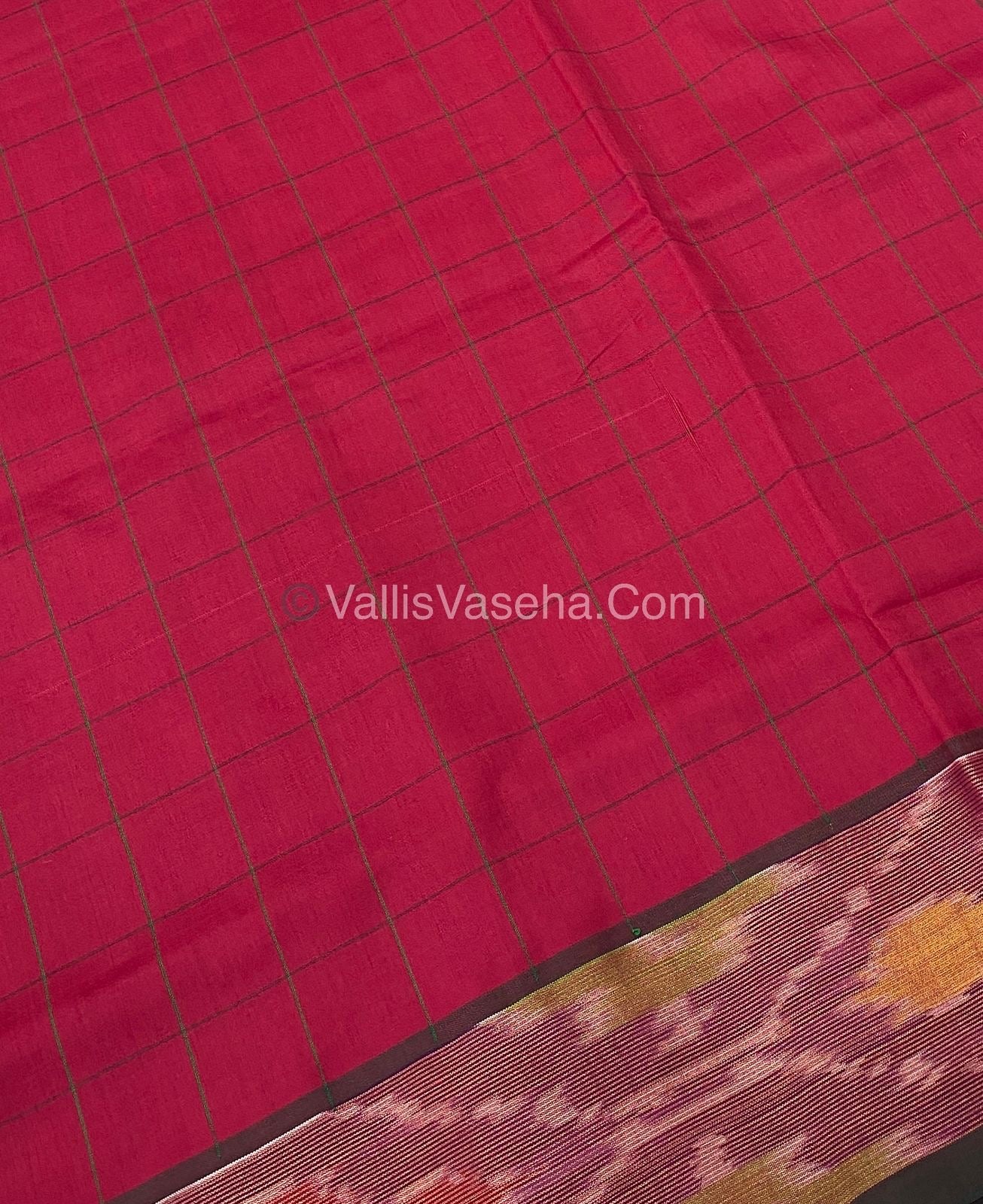 Semi Silk Cotton Saree - Red  & Dark Green - VVSSC001
