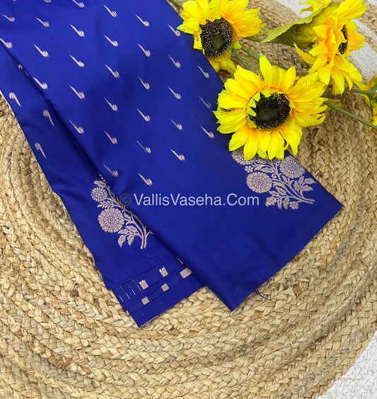 Semi Soft Silk - Flower  Butta Border - Blue Shade -VVSSS016