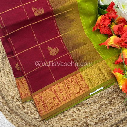 Semi Silk Cotton Saree - Red with Green shade - VVSSC002