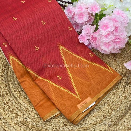 Semi Chanderi Saree - Red & Orange Combo - VVSCS003