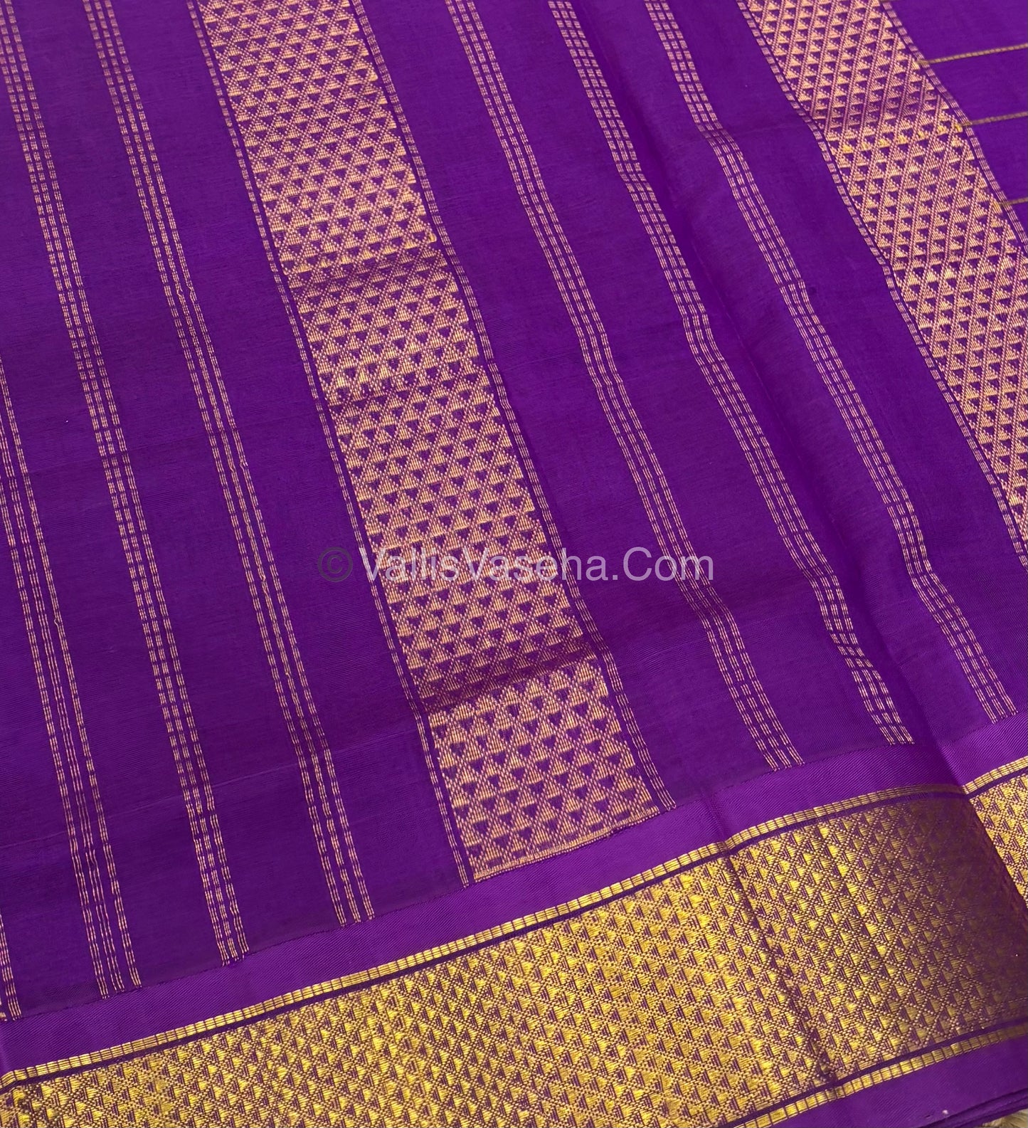 Pure Korvai Silk Cotton - Checks Pattern - Green with Purple Shade  - VVKSC015