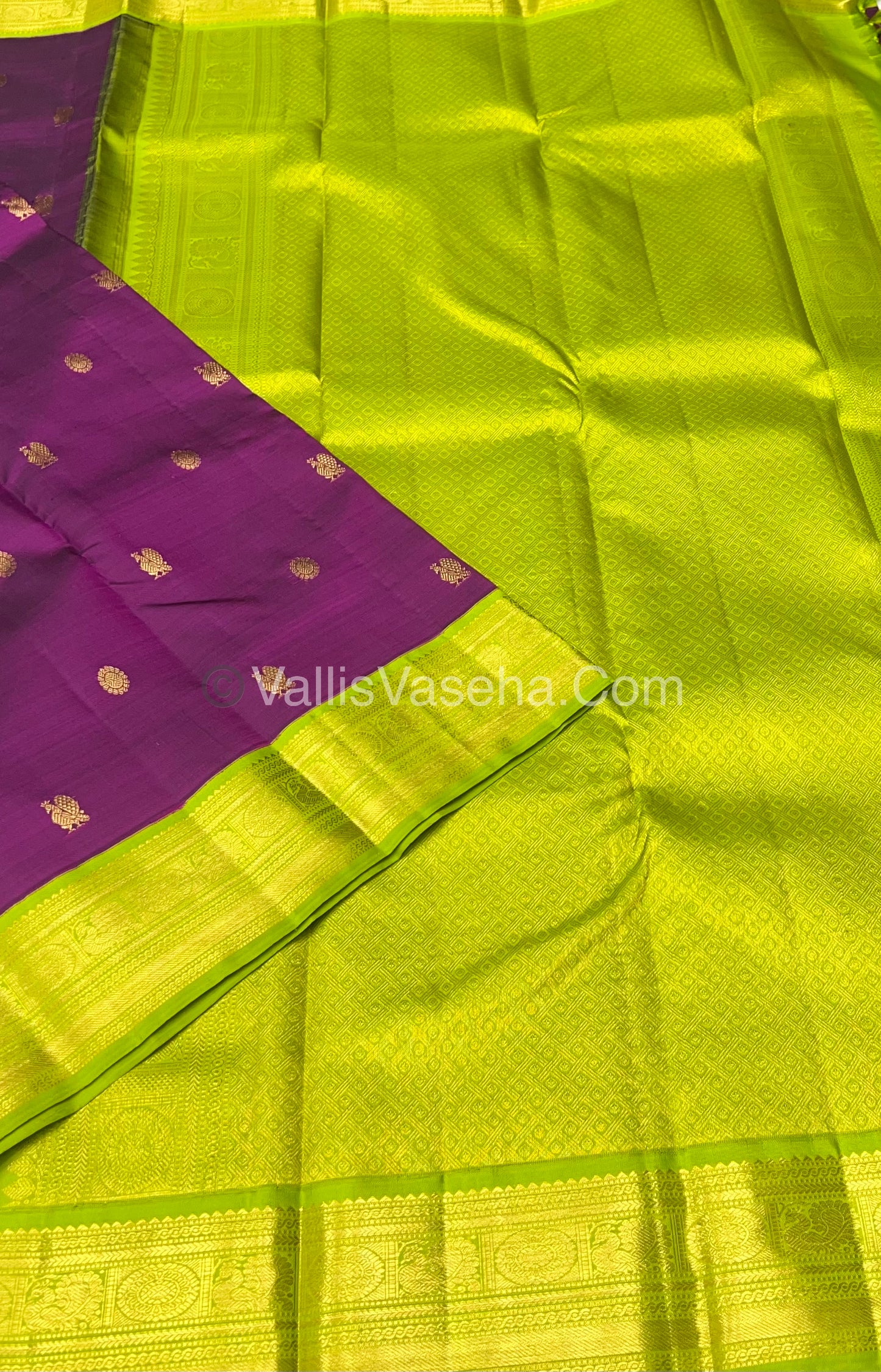 Pure Kanchipuram Silk Saree - Purplish Wine & Green Combo - VVPS014