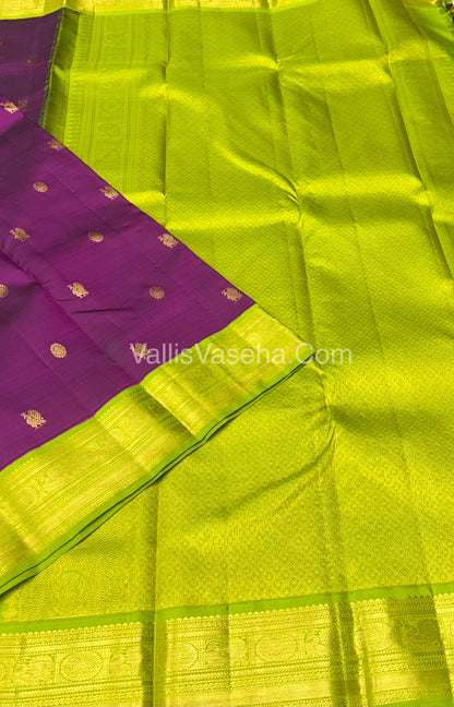 Pure Kanchipuram Silk Saree - Purplish Wine & Green Combo - VVPS014