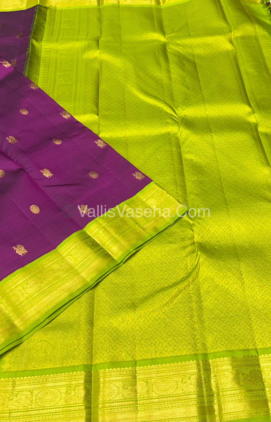 Pure Kanchipuram Silk Saree - Purplish Wine & Green Combo - VVPS014