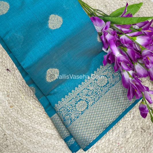 Semi Tussar Silk - Grand Pallu  - Blue Shade - VVSTS041