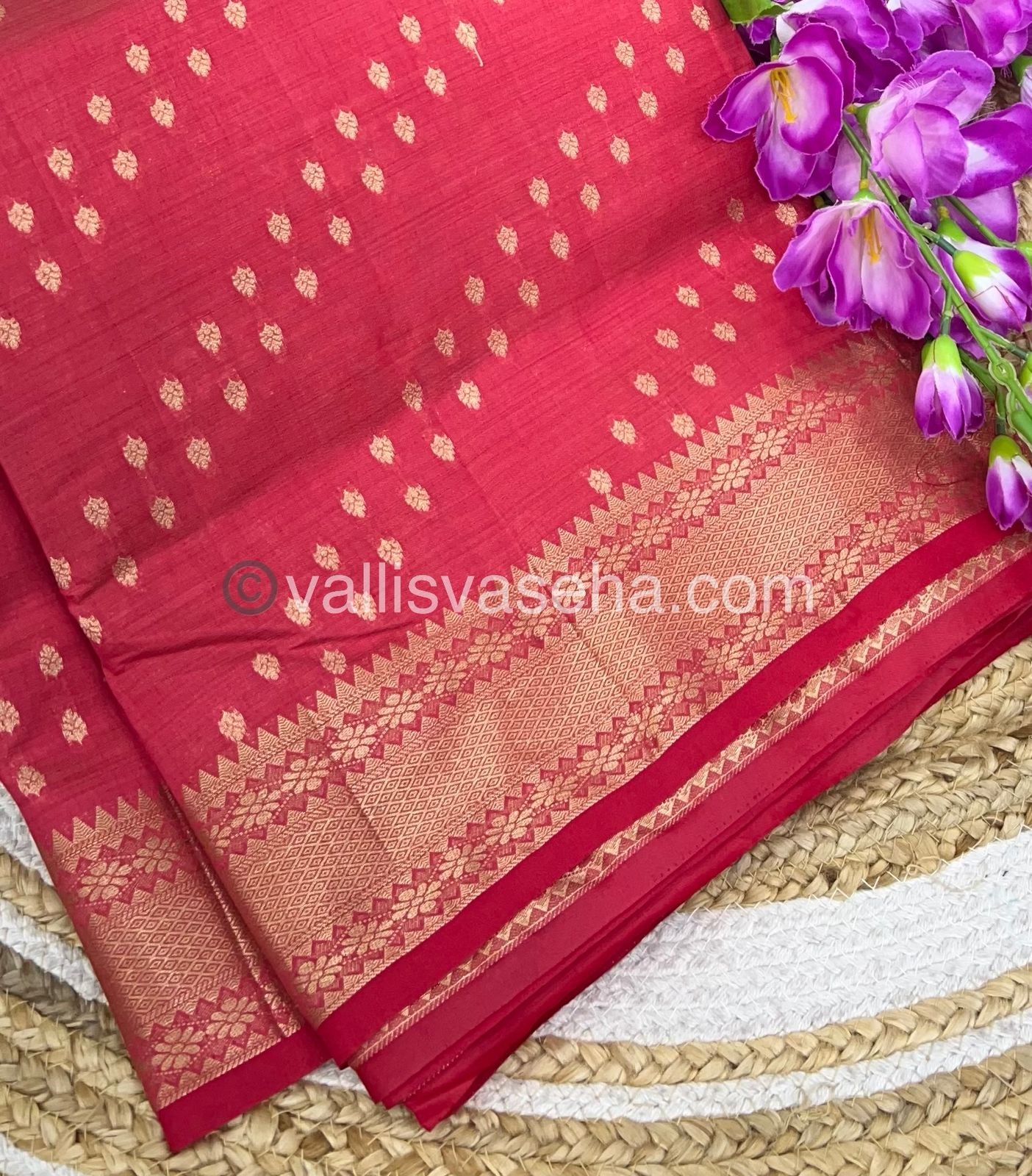 Semi Tussar Silk - Grand Pallu  - Pinkish Red Shade - VVSTS017