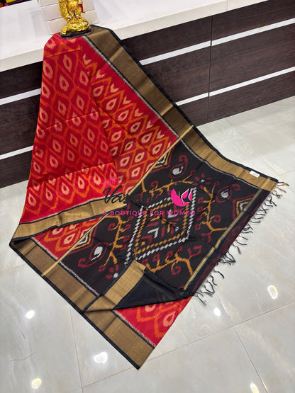 Pochampally Silk Cotton Saree - Red & Black Shade - VVPPS001