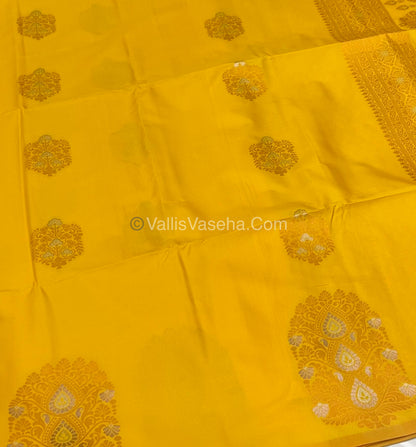 Semi Soft Silk - Border Butta- Yellow  Shade -VVSSS010