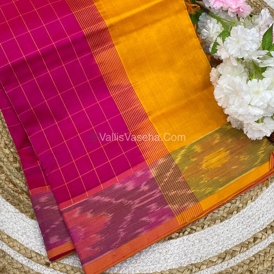 Semi Silk Cotton Saree - Pink & Yellow   - VVSSC001