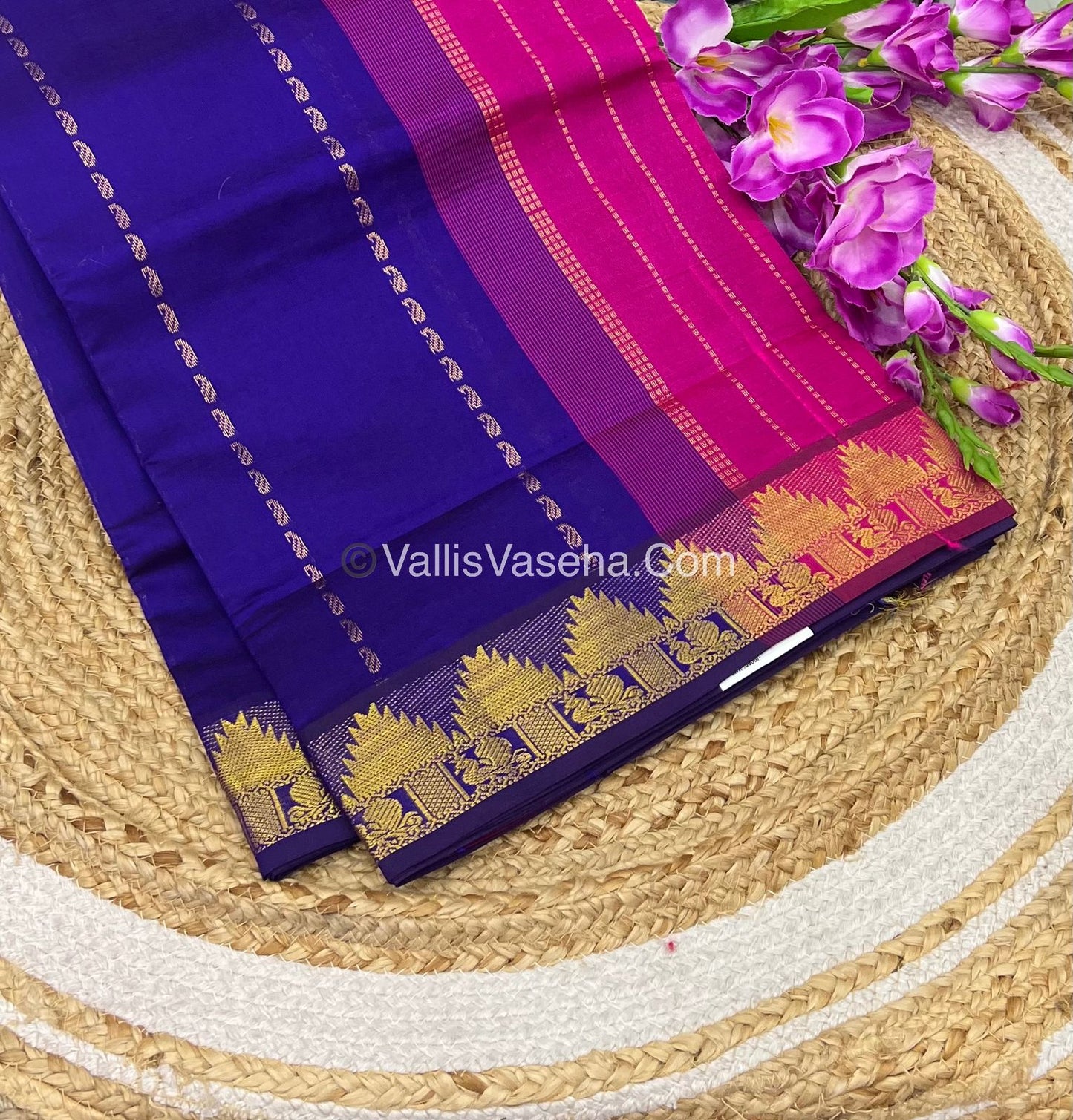 Semi Silk Cotton Saree - Blue With Pink Shade - VVSSC005