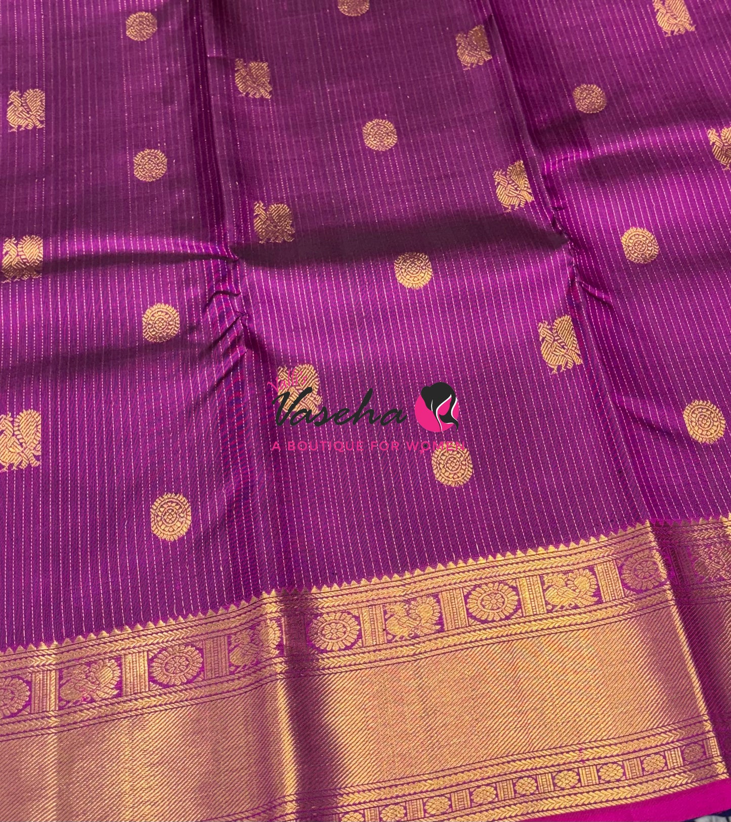 Pure Kanchipuram Silk Saree - Vairavoosi Design  - Purplish Pink Shade - VVPS059