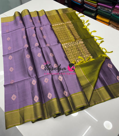 Half Mixed  Soft Silk Saree - (1.75 warp)Lavender & Green  - VVPSS090