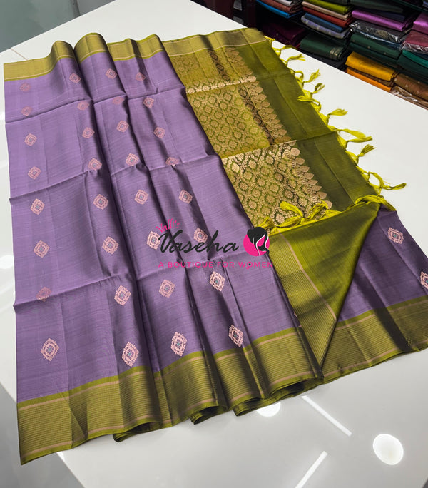 Half Mixed  Soft Silk Saree - (1.75 warp)Lavender & Green  - VVPSS090