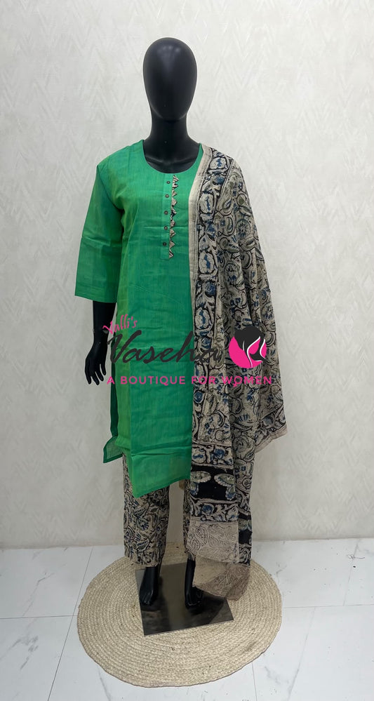 Readymade 3pc Set - Kalamkari Cotton Set - VVRMS019