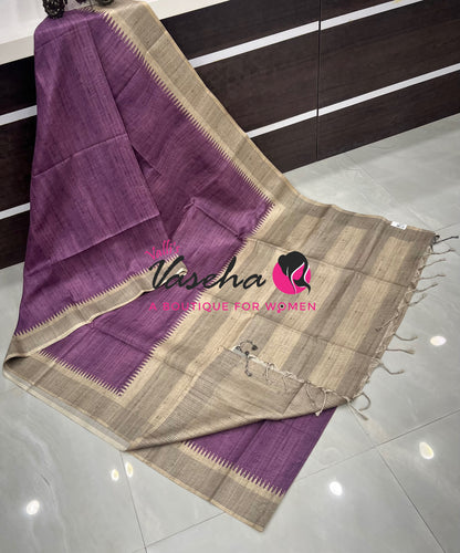 Semi Matka Tussar  Saree - Grey & Purple Shade - VVSMT002