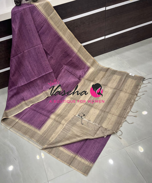 Semi Matka Tussar  Saree - Grey & Purple Shade - VVSMT002