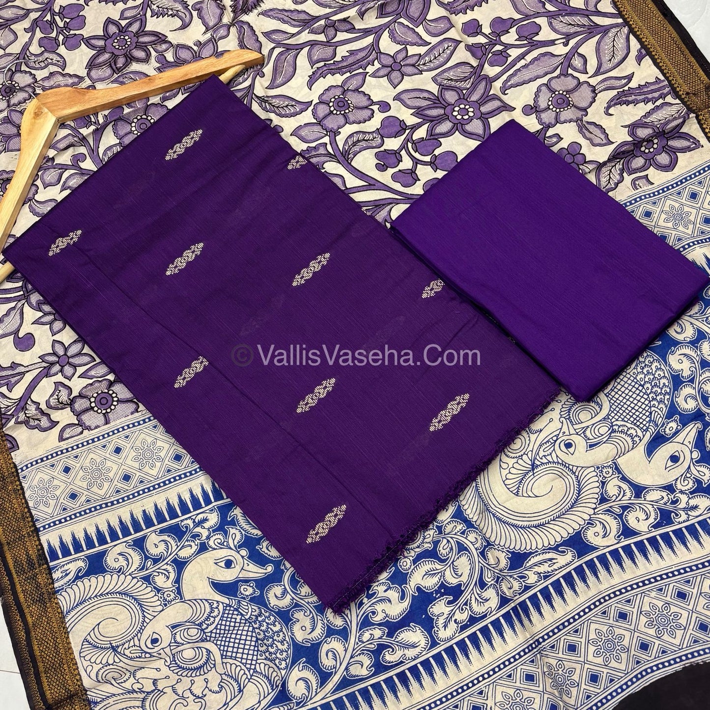 Unstitched Salwar Material -Raw Silk - Purple Shade & Nizam Border Duppatta - VVUSM010