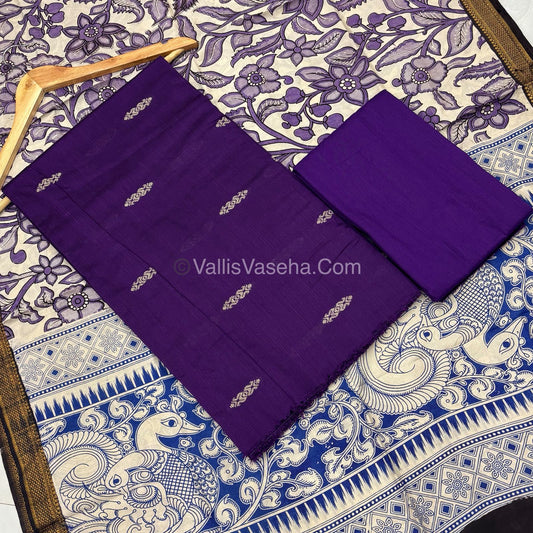 Unstitched Salwar Material -Raw Silk - Purple Shade & Nizam Border Duppatta - VVUSM010