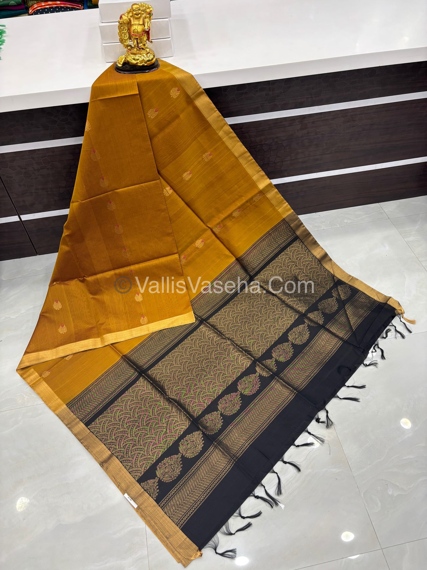 Kora Silk Saree - SICO -  Mustard Yellow With Black Shade  - VVKS002