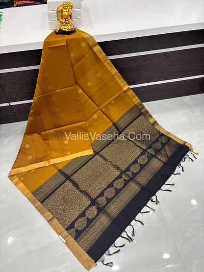 Kora Silk Saree - SICO -  Mustard Yellow With Black Shade  - VVKS002