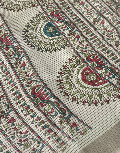 Light Weight Fancy Mixed Kota Cotton - Varli Design Printed Saree - Cream Shade - VVKPC001