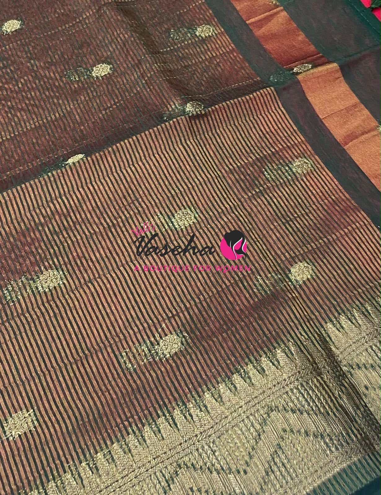 Semi Jute Silk Saree - Pink With Green Shade- VVSJS002