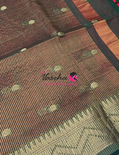 Semi Jute Silk Saree - Pink With Green Shade- VVSJS002
