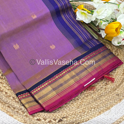 Pure Korvai Silk Cotton Saree - Dual Tone Purple with Blue  - VVKSC004