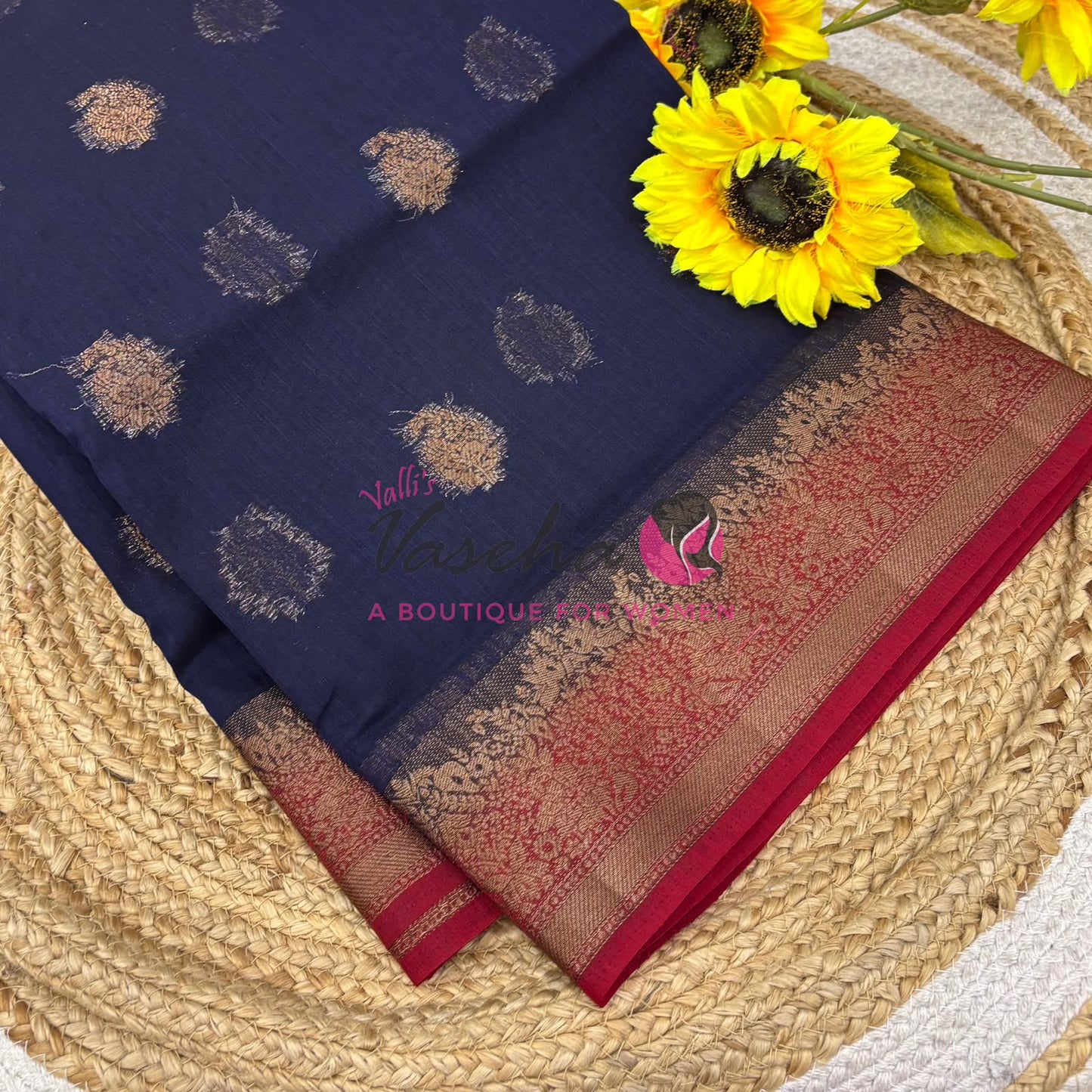 Bamboo Silk Saree- Dark Blue with Pink Shade - VVBSS014