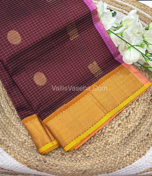 Pure Silk Cotton Saree - Mayil & Chakkaram Design - Maroon With Peach Shade - VVMC002