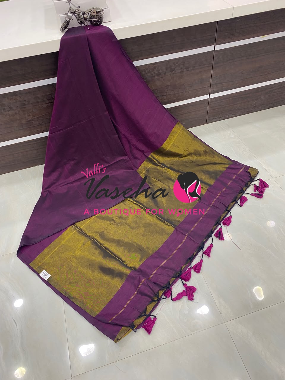 Handloom Cotton Sarees  - Dark Purplish Pink Shade - VVKC001