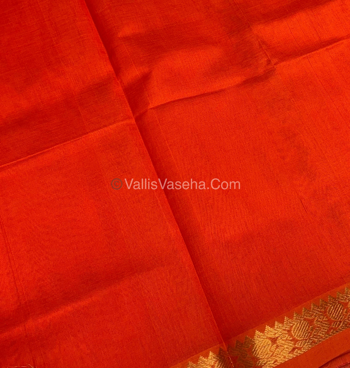 Pure Silk Cotton Saree -  Mayil & Elephant Design - Orange - VVMES001