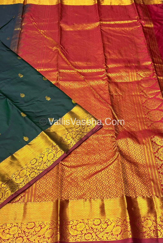 Semi Kanchipuram Silk - Dark Green Shade  - VVSKS002