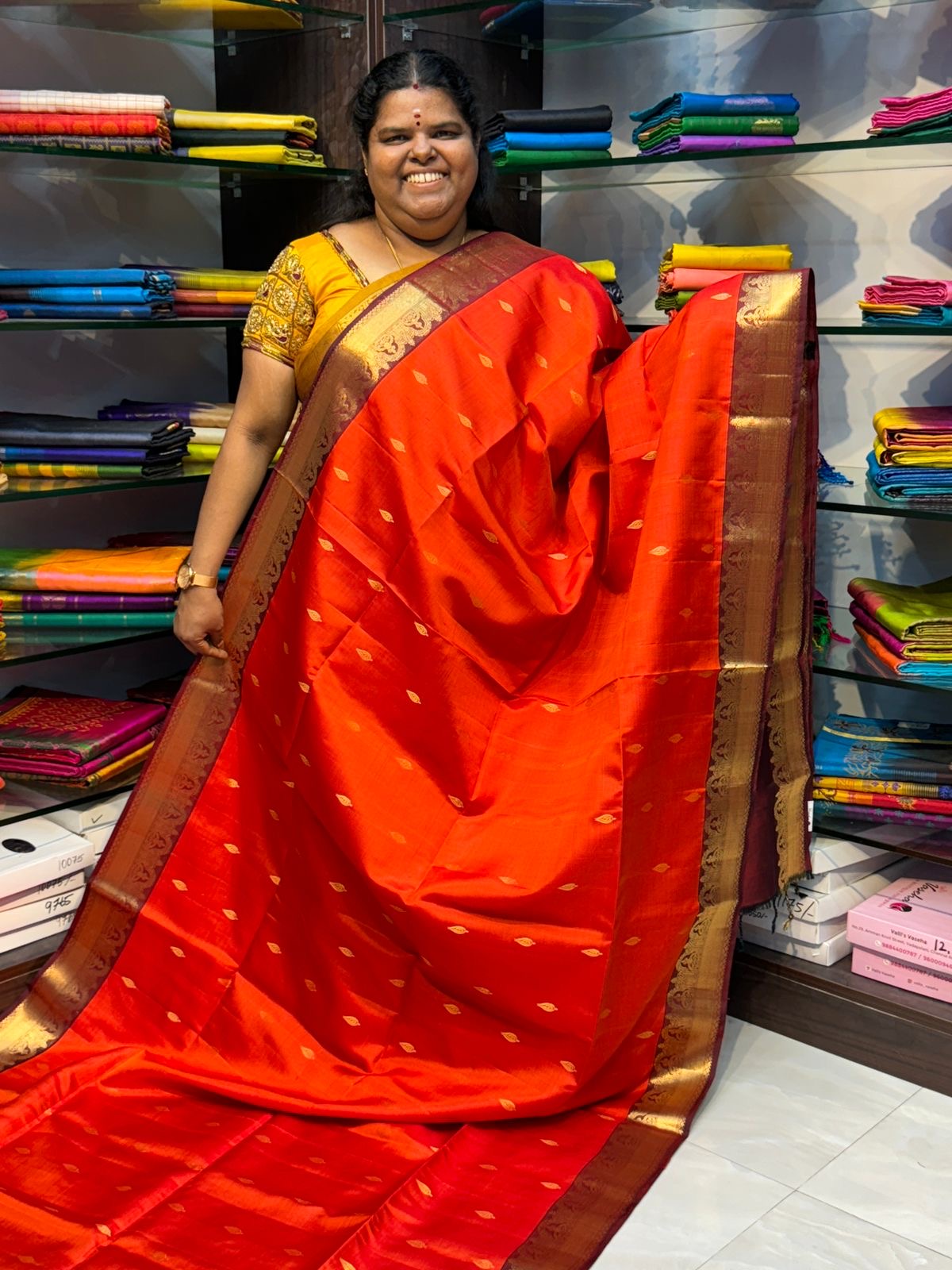 Pure Soft Silk Saree - Rust(Orange) with Brownish Merun Combo - VVPSS015