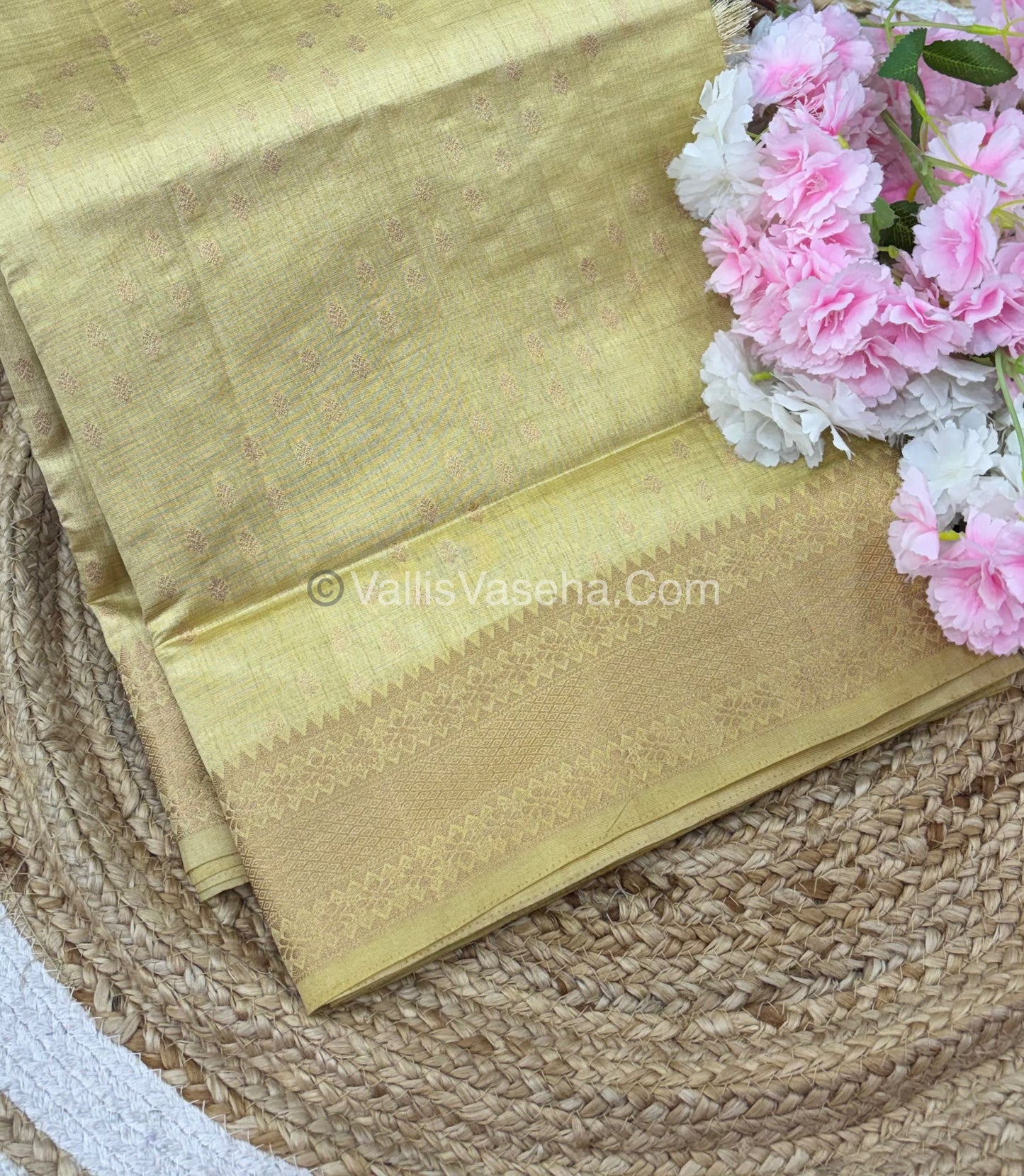 Semi Tussar Silk - Grand Pallu  - ￼Dark Cream Shade - VVSTS017