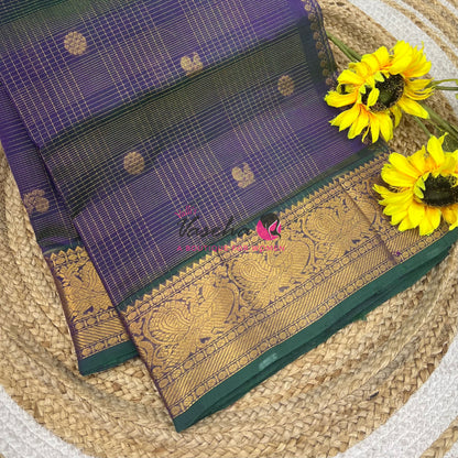 Pure Silk Cotton Saree - Vairavoosi checks - Mayil & Chakkaram - Dual Tone Purple Shade - VVMCV001