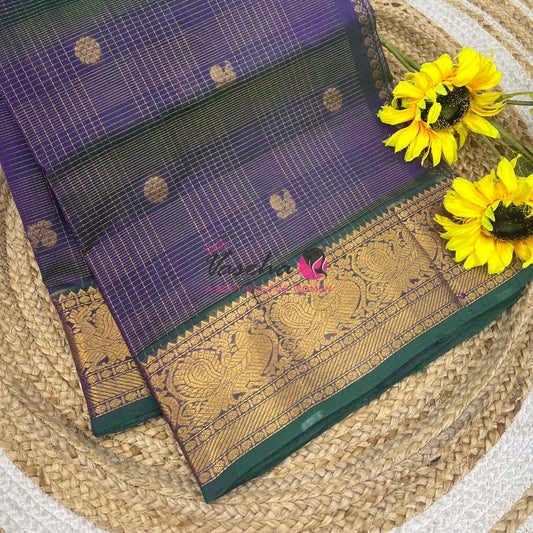Pure Silk Cotton Saree - Vairavoosi checks - Mayil & Chakkaram - Dual Tone Purple Shade - VVMCV001