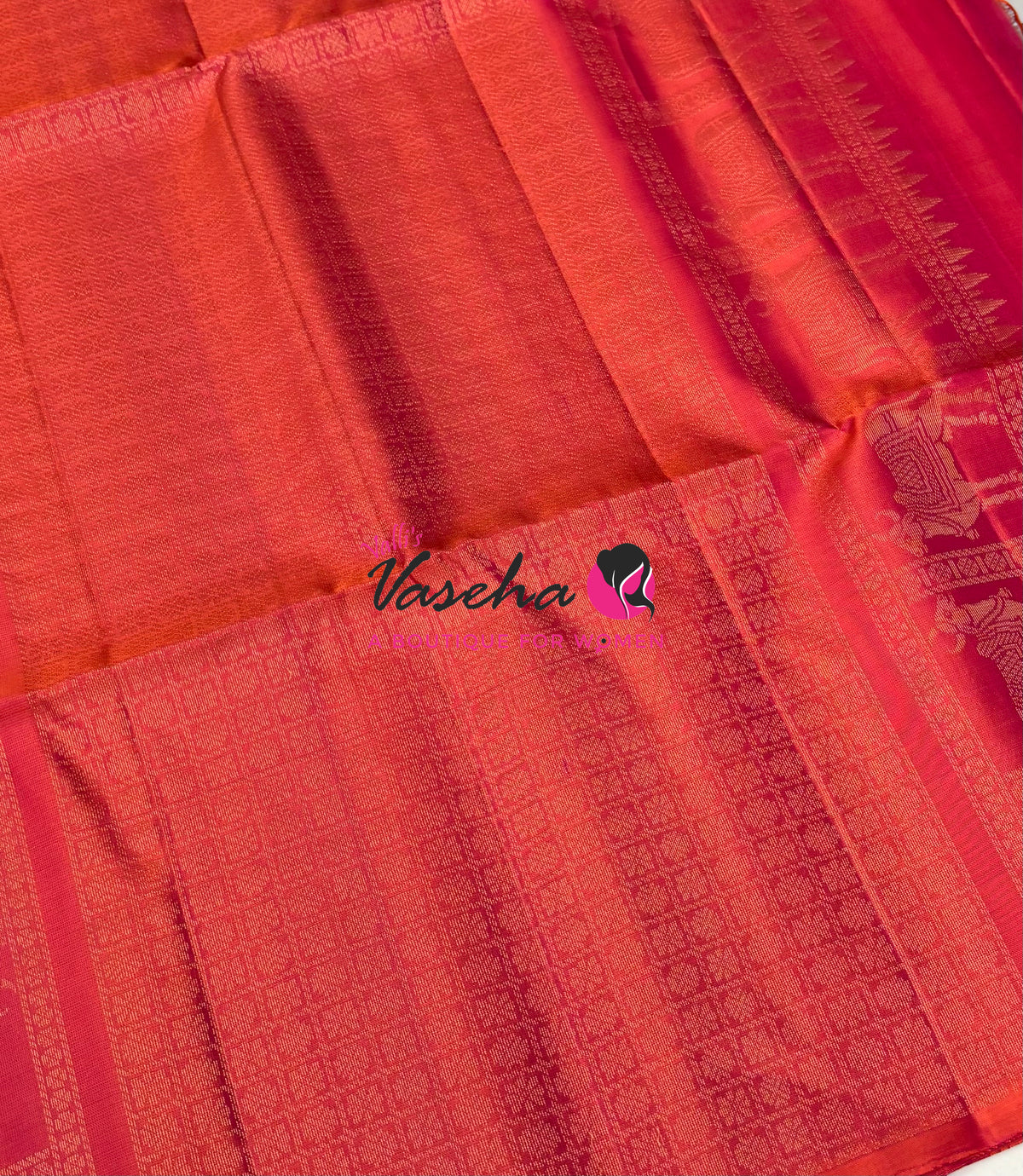 Pure Soft Silk Saree  - Border Less  - Peach Shade - VVPSS102