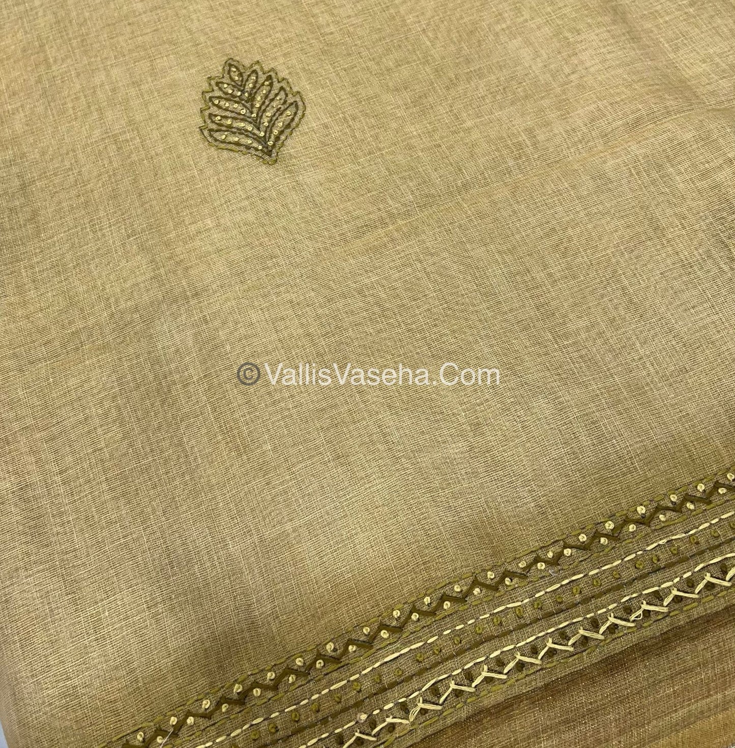 French Knot - Linen Tissue Saree - Venthayam Mixed Green Shade - VVLFN004