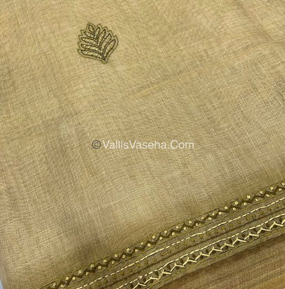 French Knot - Linen Tissue Saree - Venthayam Mixed Green Shade - VVLFN004