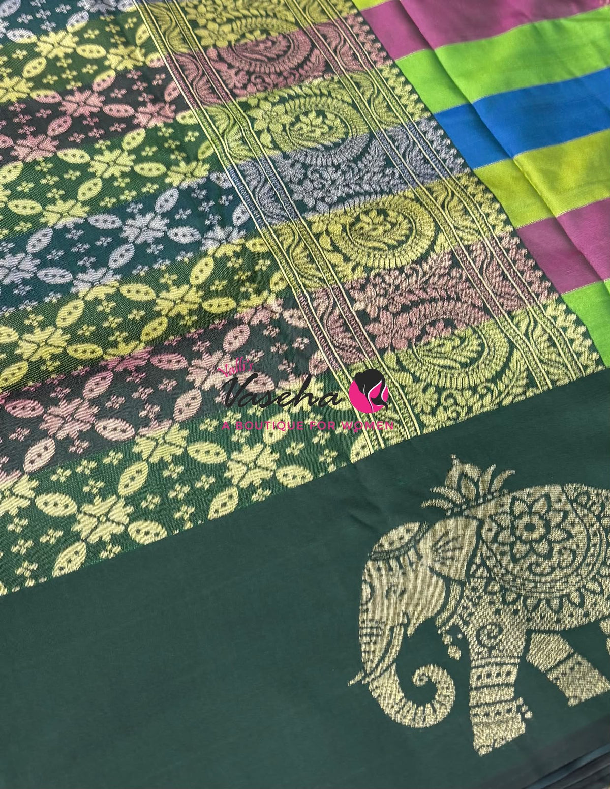 Semi Soft Silk  - Madras Checks Pattern - Green Shade  - VVSSS042